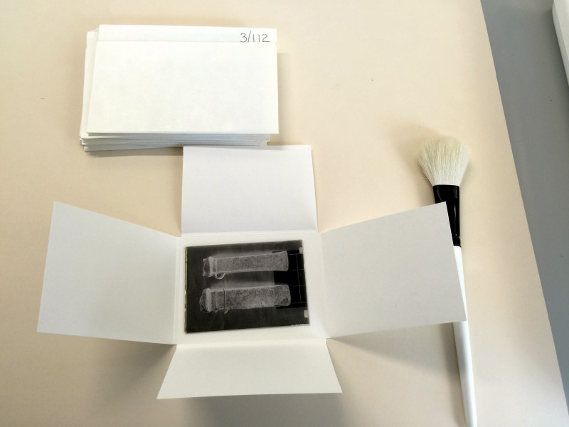 The old cardboard slips and a new glass negative enclosure